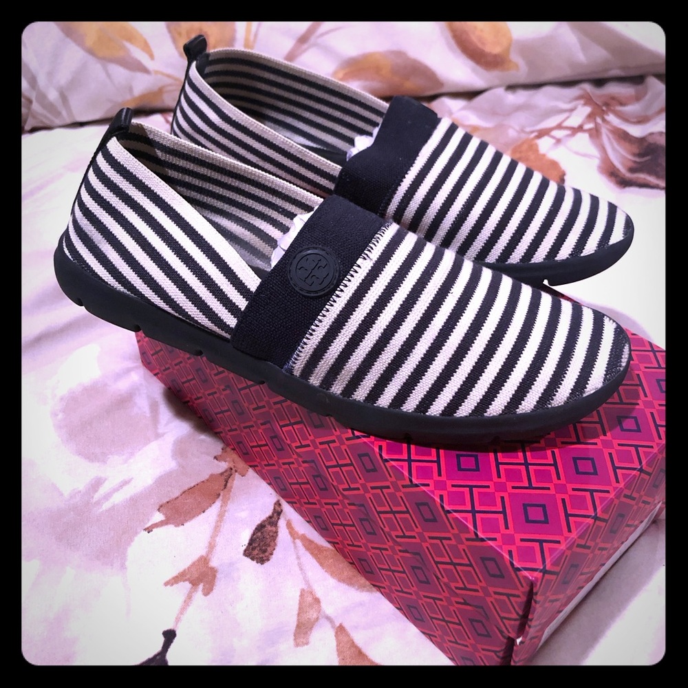 Tory Burch Navy White Striped Micah Sneaker Flat